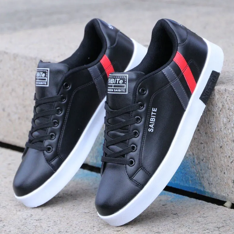 Men's spring casual waterproof lace-up sneakers in black and white, flat sole, youth trend style