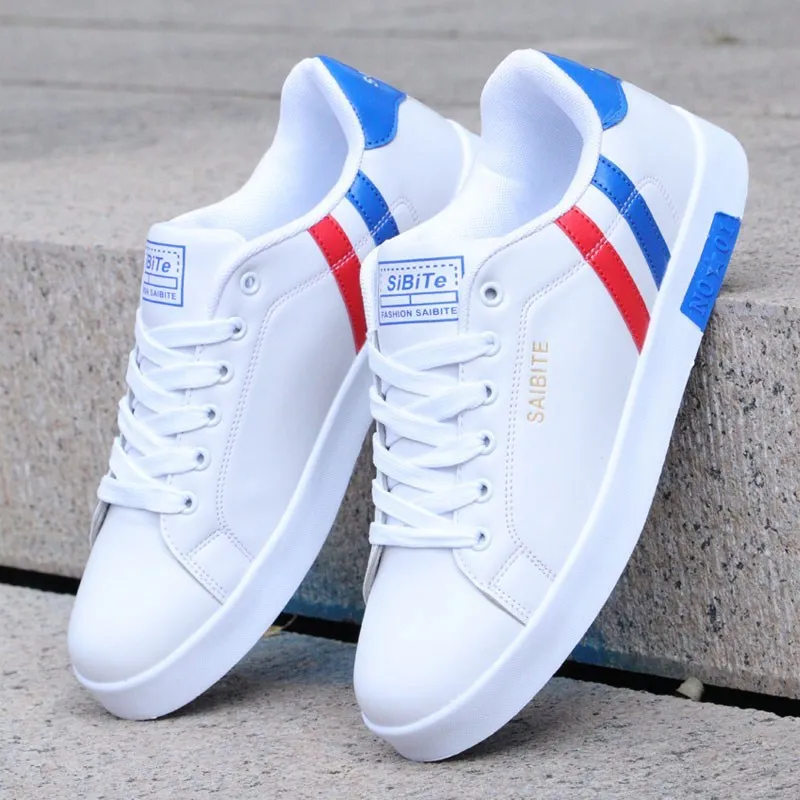 Men's spring casual waterproof lace-up sneakers in black and white, flat sole, youth trend style