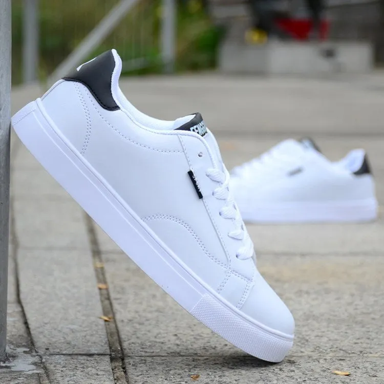 Men's spring casual waterproof lace-up sneakers in black and white, flat sole, youth trend style