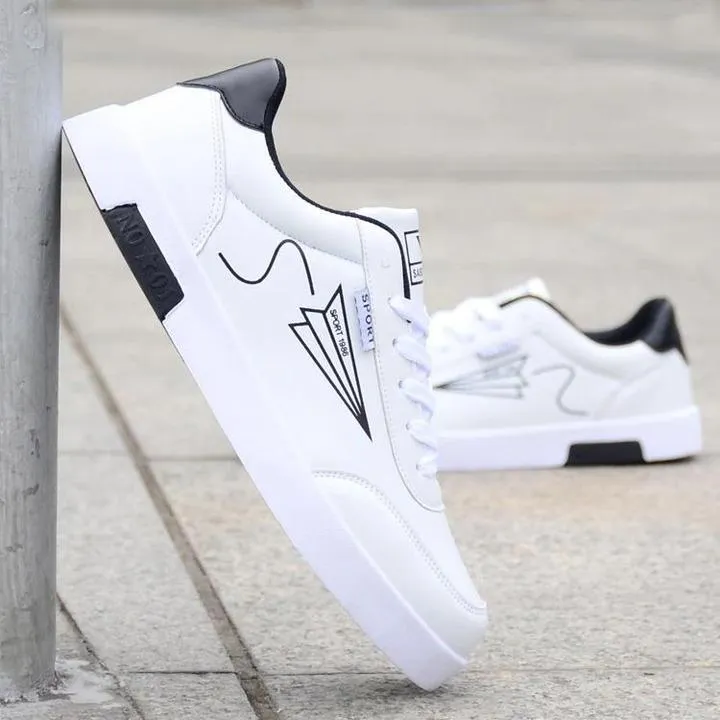 Men's spring casual waterproof lace-up sneakers in black and white, flat sole, youth trend style