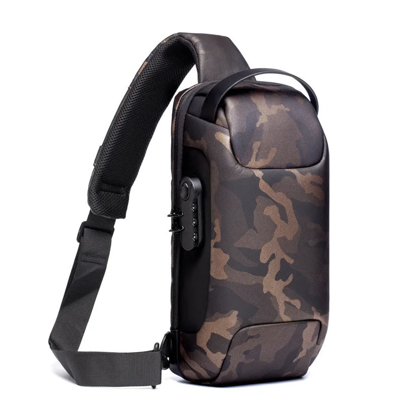 Waterproof USB anti-theft crossbody shoulder bag for men in Oxford cloth, measuring 16x9.5x33cm, in army green colour