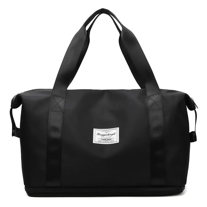 Large capacity Oxford cloth shoulder bag in lake green with multiple zippered pockets for travel