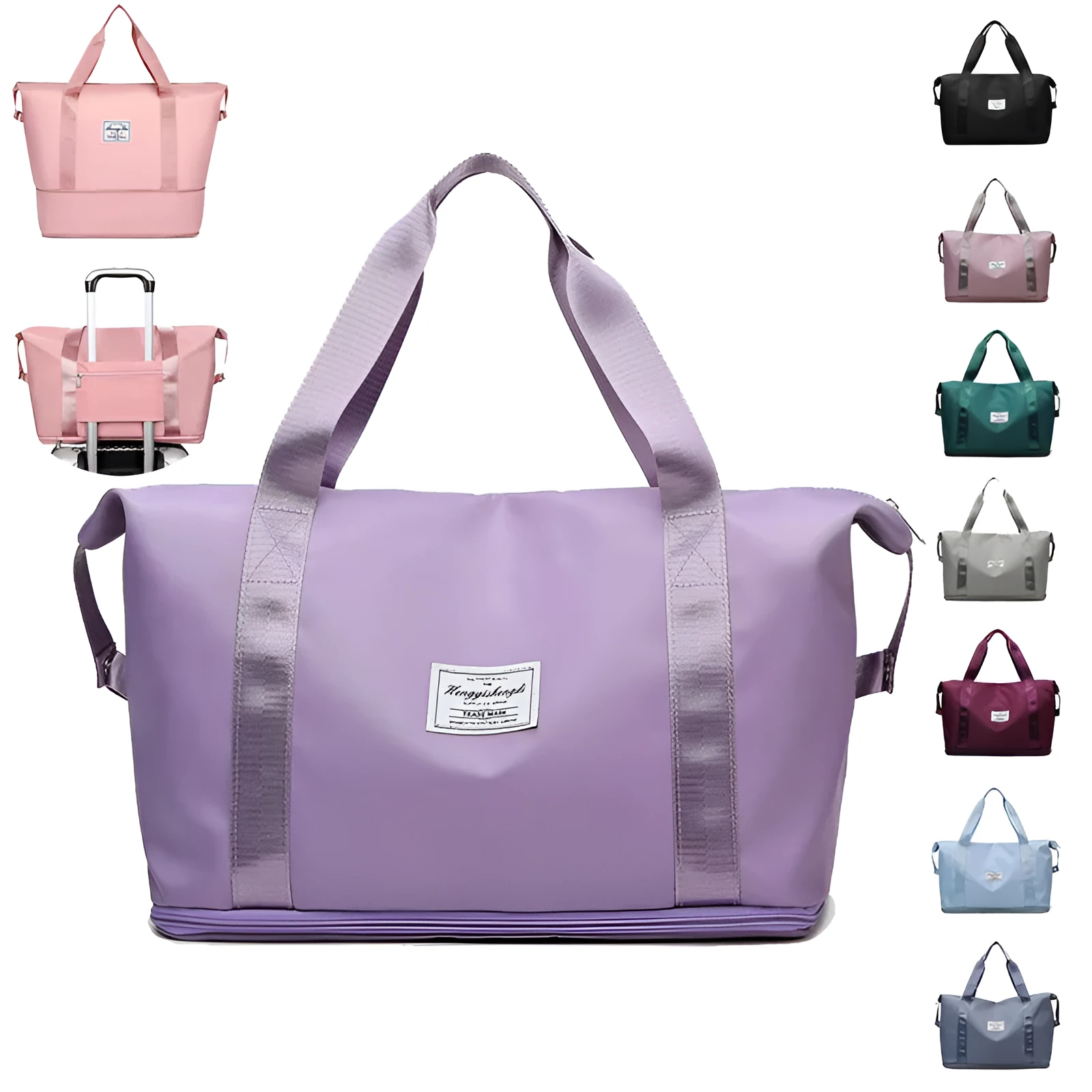 Large capacity Oxford cloth shoulder bag in lake green with multiple zippered pockets for travel
