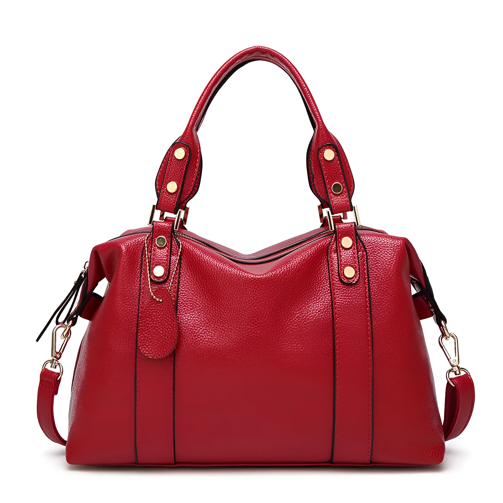 Lychee pattern PU leather women's handbag 33x13x23cm in black, shoulder bag with pull height 16cm