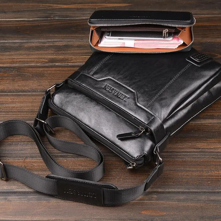 Men messenger bag soft shoulder bag with zipper closure in black colour