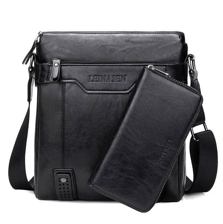Men messenger bag soft shoulder bag with zipper closure in black colour