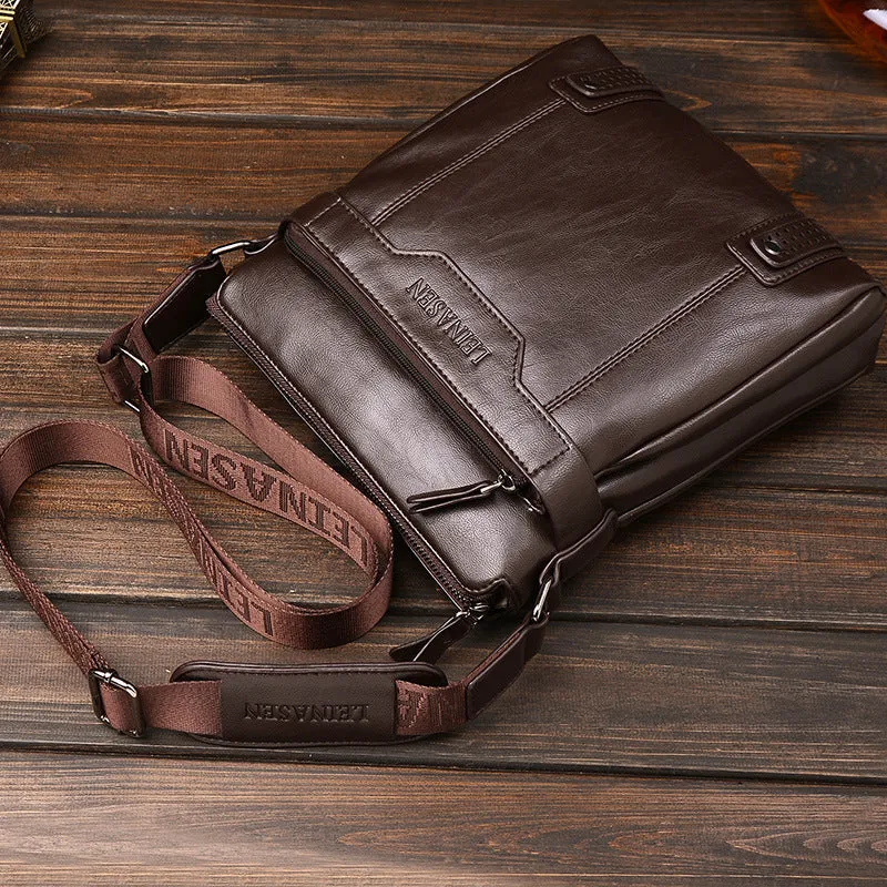 Men messenger bag soft shoulder bag with zipper closure in black colour