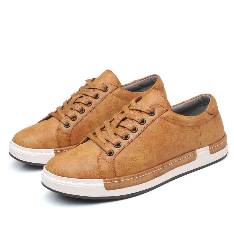 Handmade men casual shoes with rubber sole, front tie closure, flat heel, low top in multiple colours