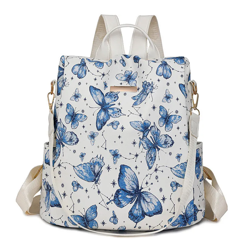 Butterfly printed PU leather backpack with physiological curve backplate in multiple colour options