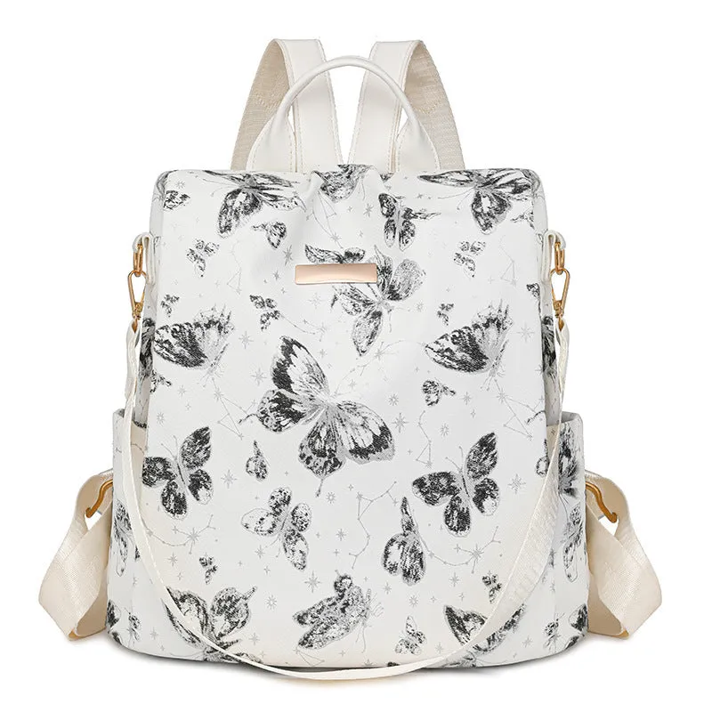 Butterfly printed PU leather backpack with physiological curve backplate in multiple colour options
