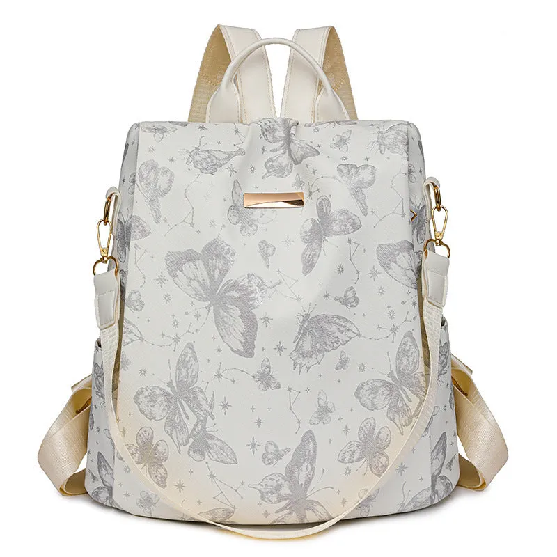 Butterfly printed PU leather backpack with physiological curve backplate in multiple colour options