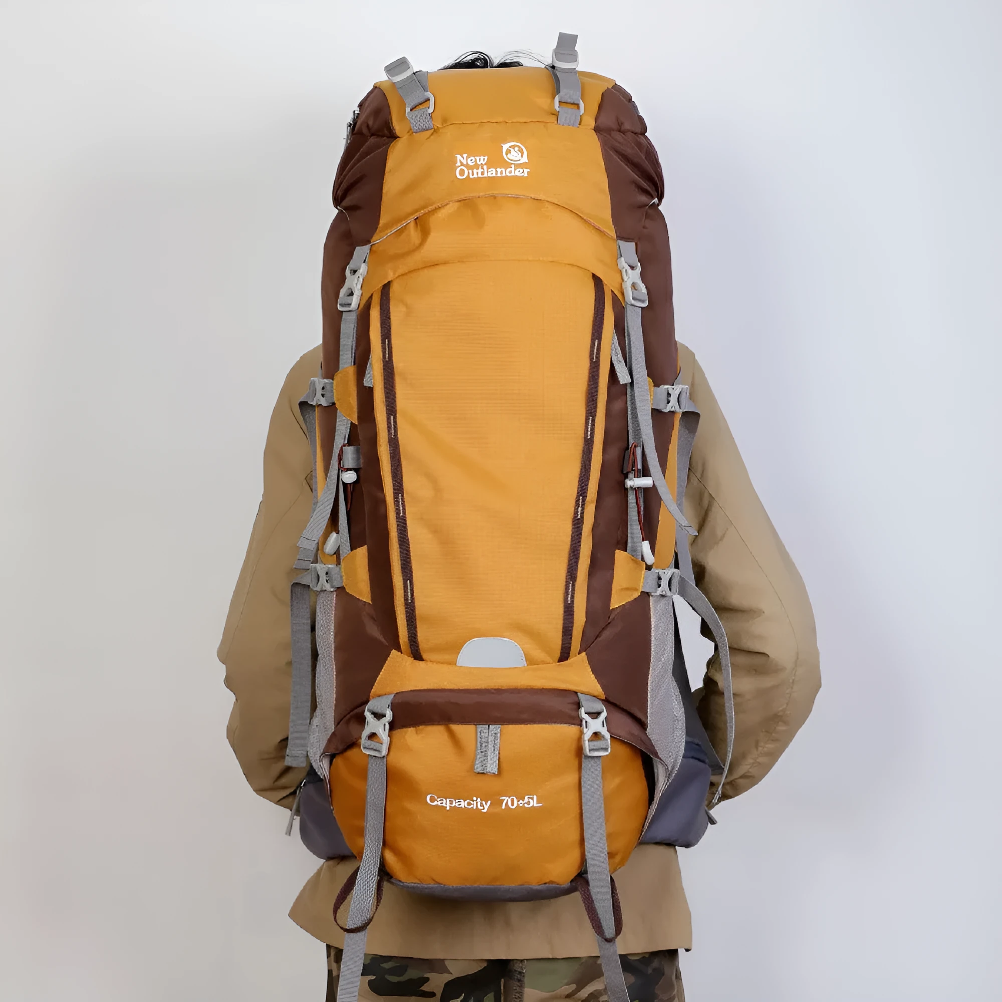 75L outdoor mountaineering backpack polyester solid colour hiking rucksack with SOS whistle blue yellow black