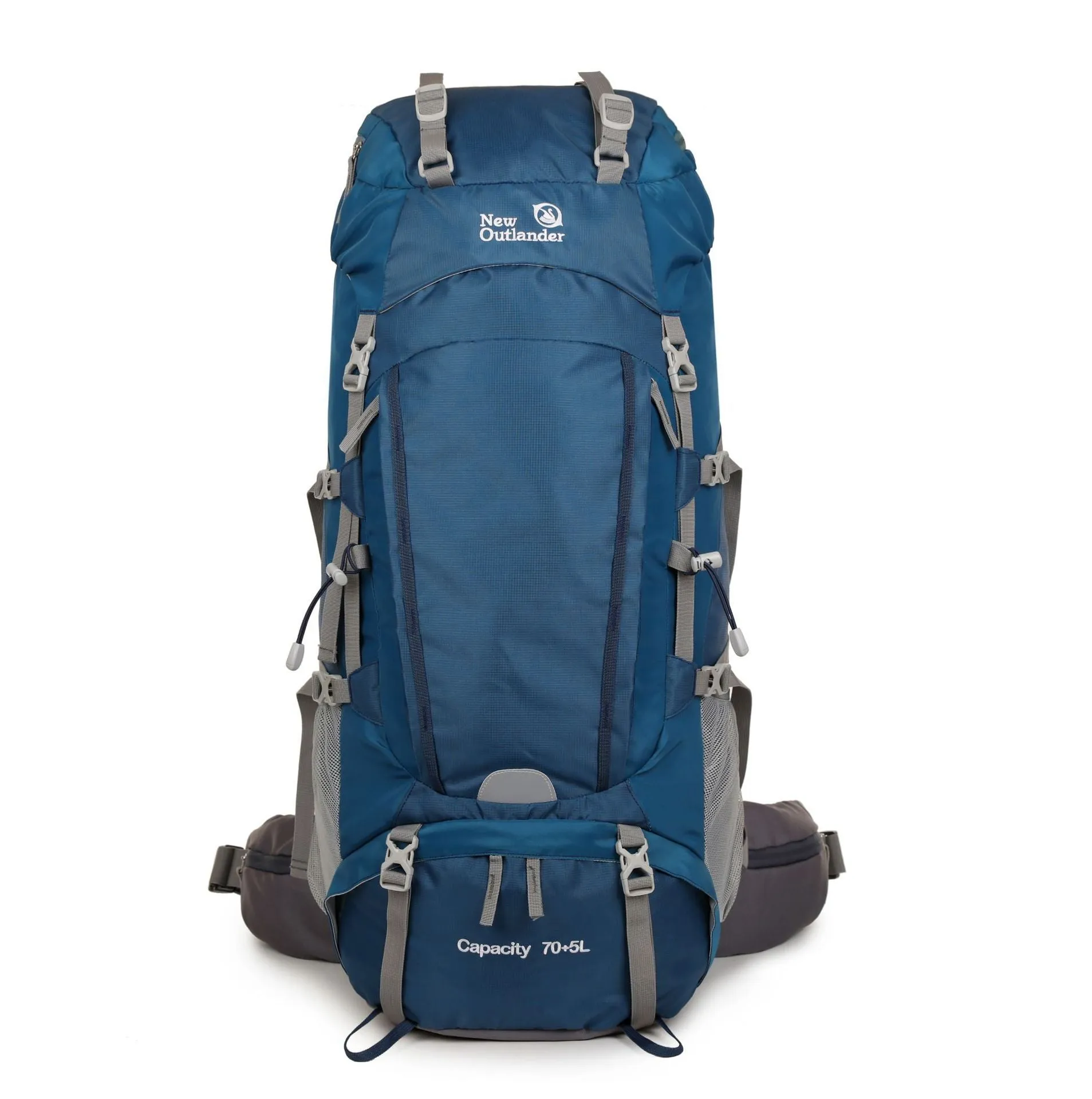 75L outdoor mountaineering backpack polyester solid colour hiking rucksack with SOS whistle blue yellow black
