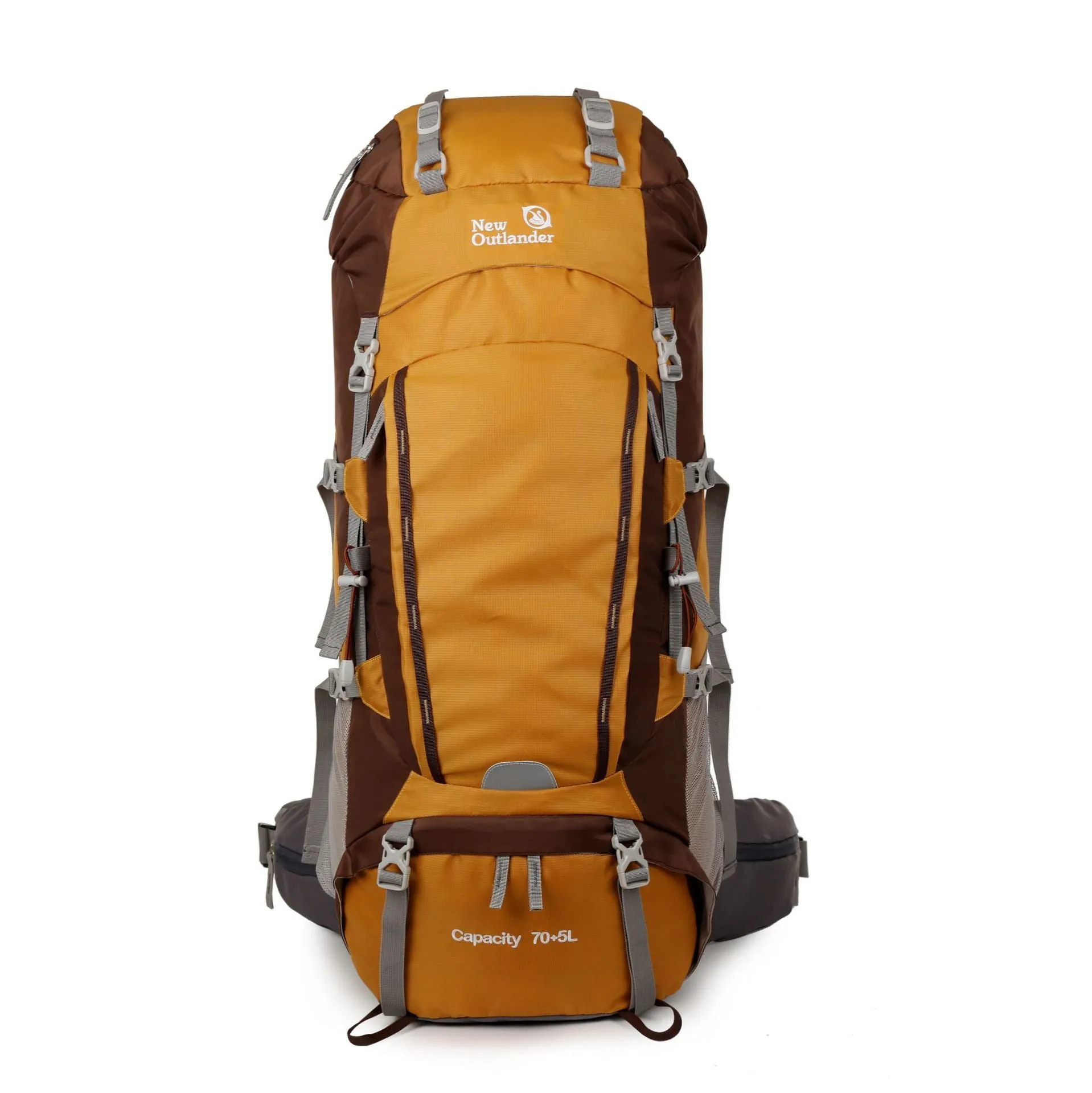 75L outdoor mountaineering backpack polyester solid colour hiking rucksack with SOS whistle blue yellow black