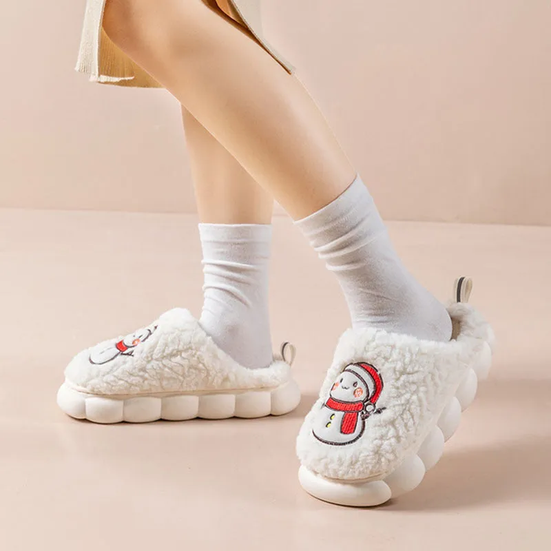 Cute snowman indoor slippers with soft plush upper and anti-slip sole, available in multiple colours