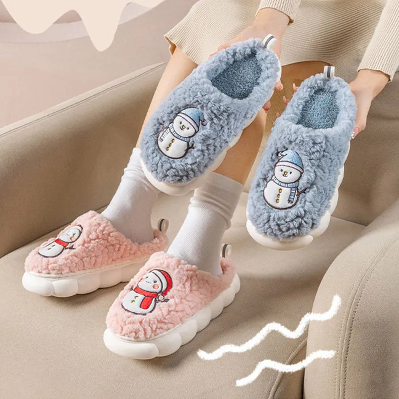 Cute snowman indoor slippers with soft plush upper and anti-slip sole, available in multiple colours