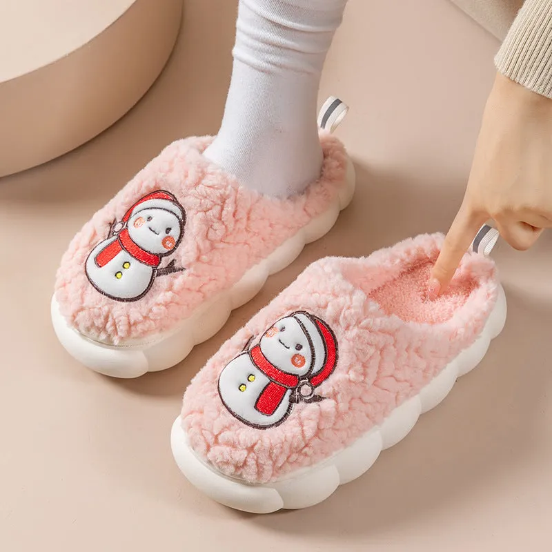 Cute snowman indoor slippers with soft plush upper and anti-slip sole, available in multiple colours