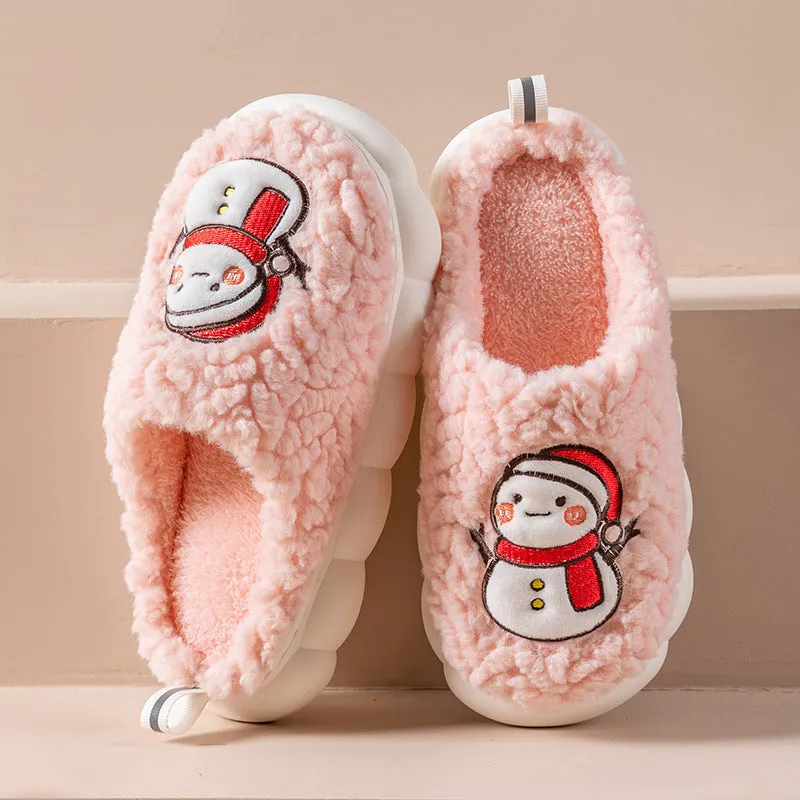 Cute snowman indoor slippers with soft plush upper and anti-slip sole, available in multiple colours