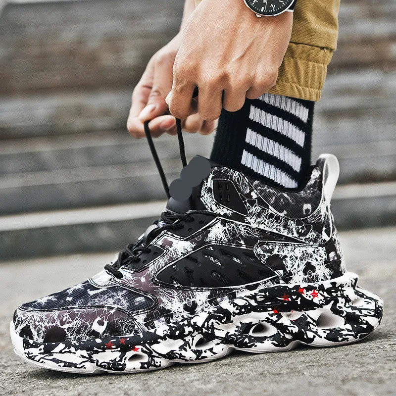 Men's camouflage sports leisure blade old shoes with round toe, low top, rubber sole and front tie in summer style