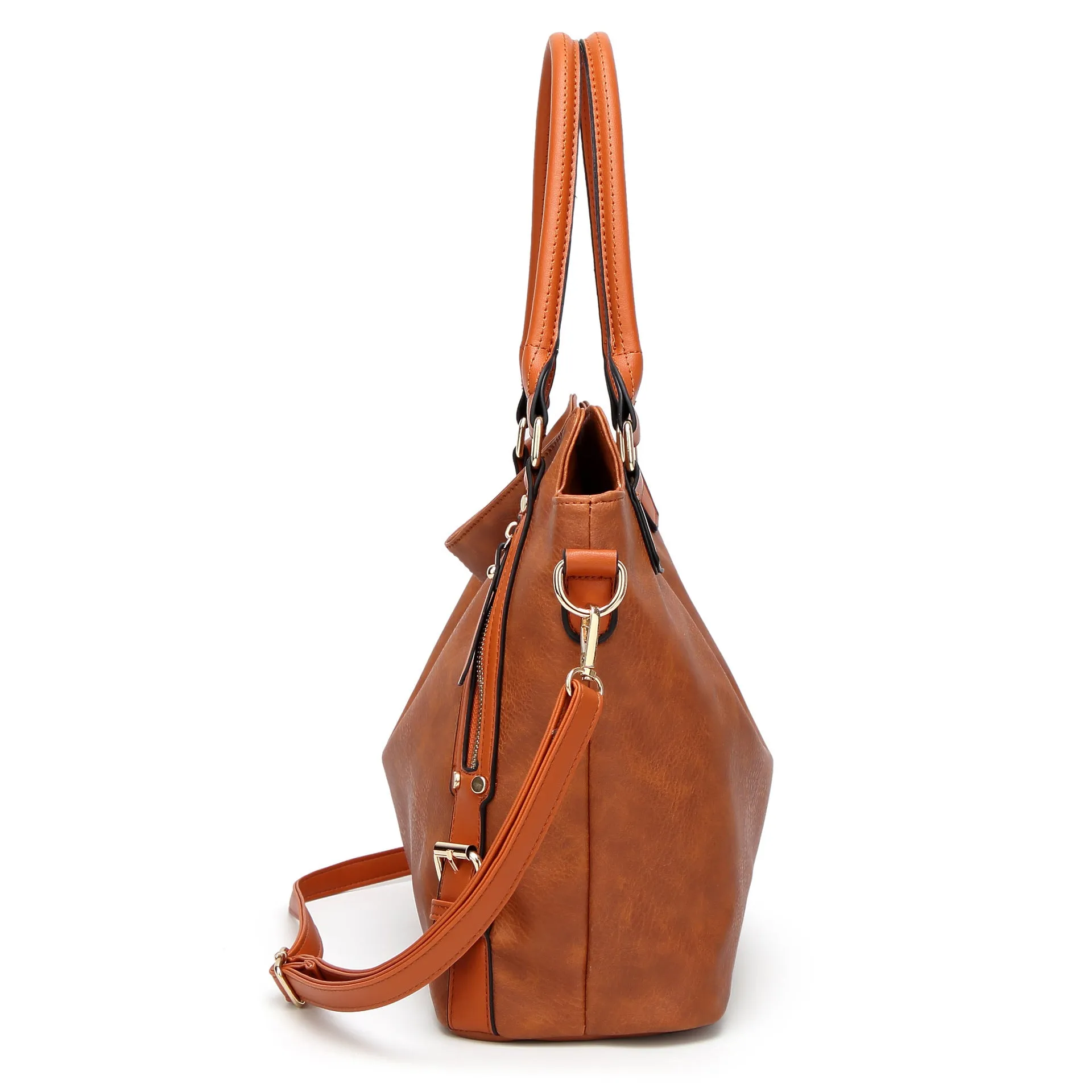 Women's Wild Bags vintage tote bag PU leather brown shoulder bag 33x13x30 cm with mobile wallet and magazine