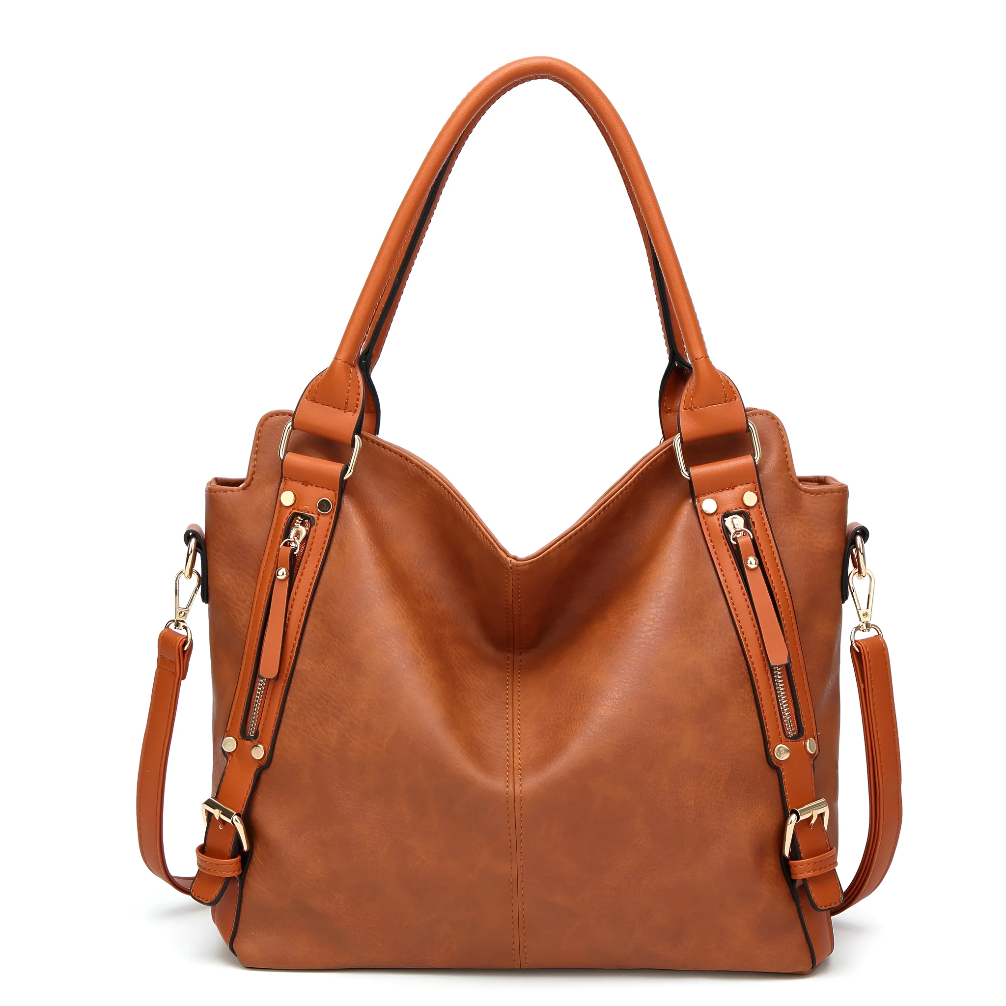 Women's Wild Bags vintage tote bag PU leather brown shoulder bag 33x13x30 cm with mobile wallet and magazine