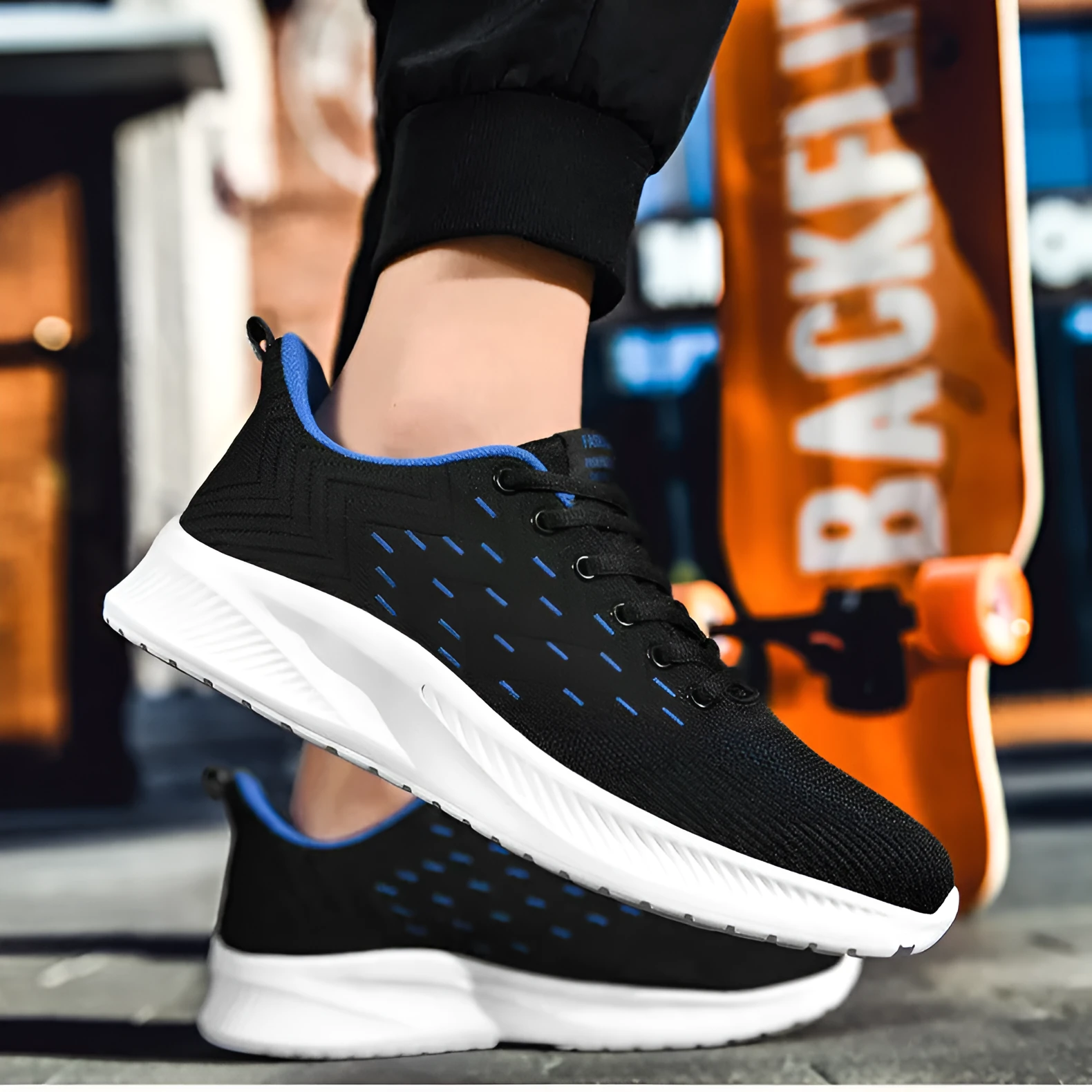 Men's breathable lightweight running shoes in grey with woven fabric upper and cross-strap design
