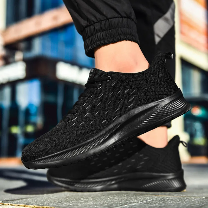 Men's breathable lightweight running shoes in grey with woven fabric upper and cross-strap design