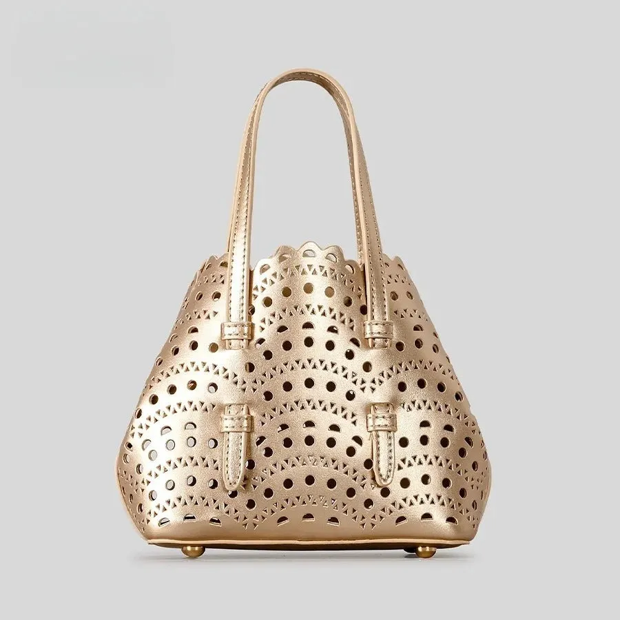 Hollow carved square messenger bag in PU with three shoulder straps