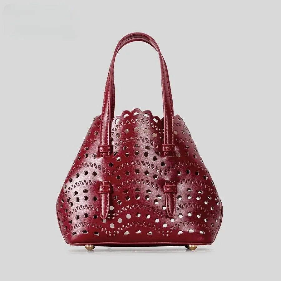 Hollow carved square messenger bag in PU with three shoulder straps