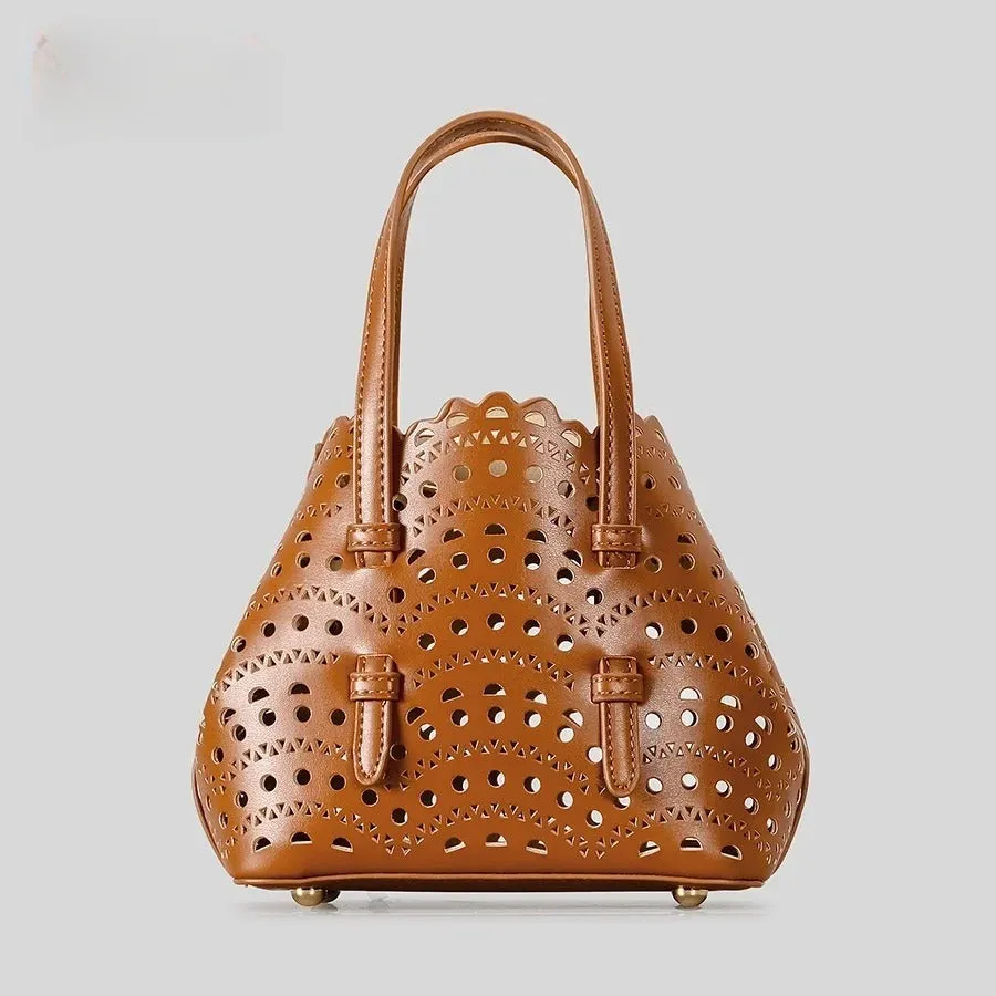 Hollow carved square messenger bag in PU with three shoulder straps