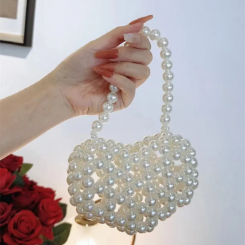 Mini crossbody handbag for women in imitation pearl with geometric pattern, ultralight and antibacterial design