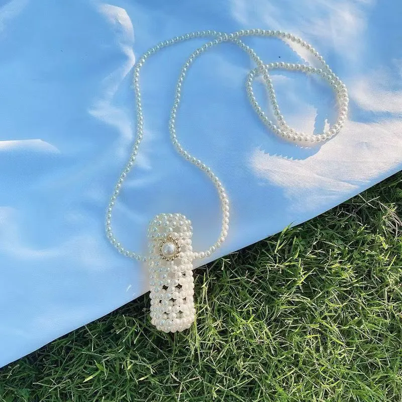 Mini crossbody handbag for women in imitation pearl with geometric pattern, ultralight and antibacterial design