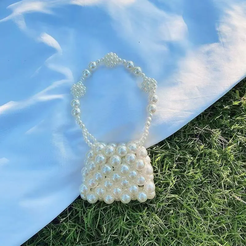 Mini crossbody handbag for women in imitation pearl with geometric pattern, ultralight and antibacterial design