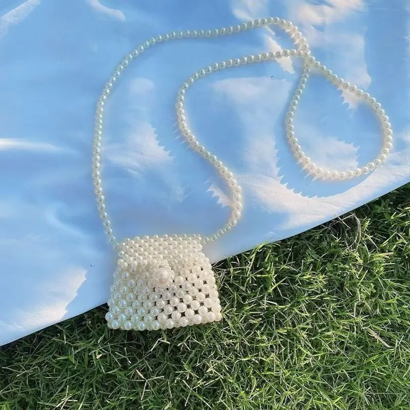 Mini crossbody handbag for women in imitation pearl with geometric pattern, ultralight and antibacterial design