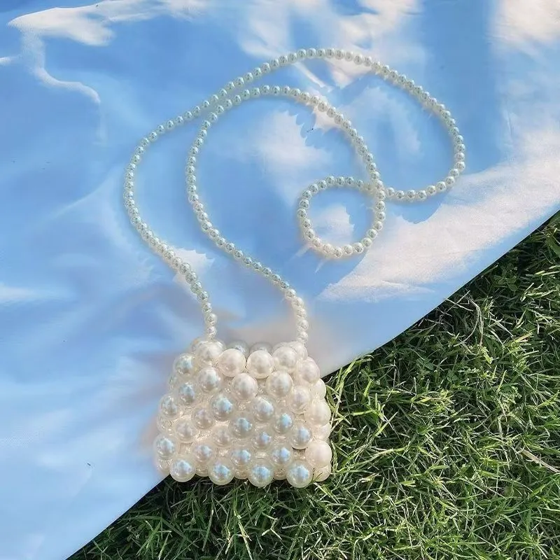Mini crossbody handbag for women in imitation pearl with geometric pattern, ultralight and antibacterial design