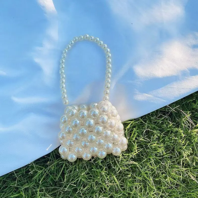 Mini crossbody handbag for women in imitation pearl with geometric pattern, ultralight and antibacterial design