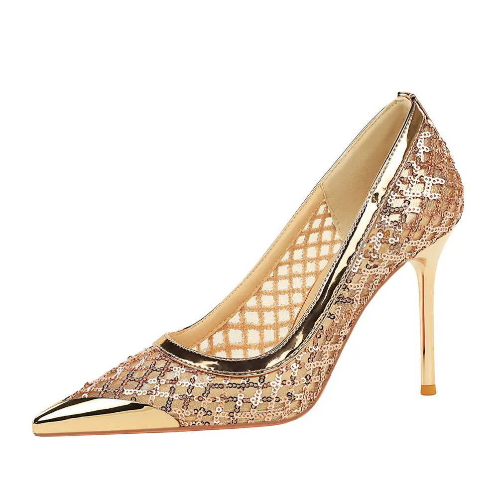 Women's pointed low-cut stiletto high heels in solid colour with super high heel over 8cm, rubber sole, and PU lining