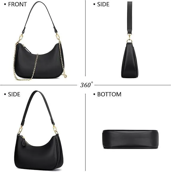 Black women's retro PU shoulder bag with horizontal square shape and sewing thread detailing on plain background