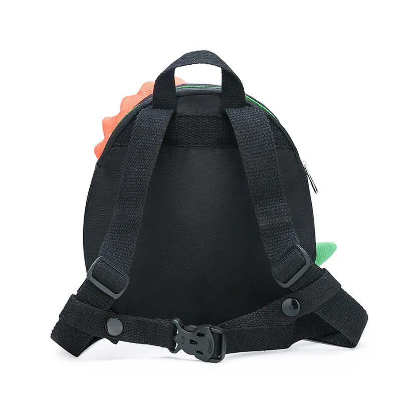 Anti-lost toddler schoolbag with cartoon animation pattern in green and pink colour options