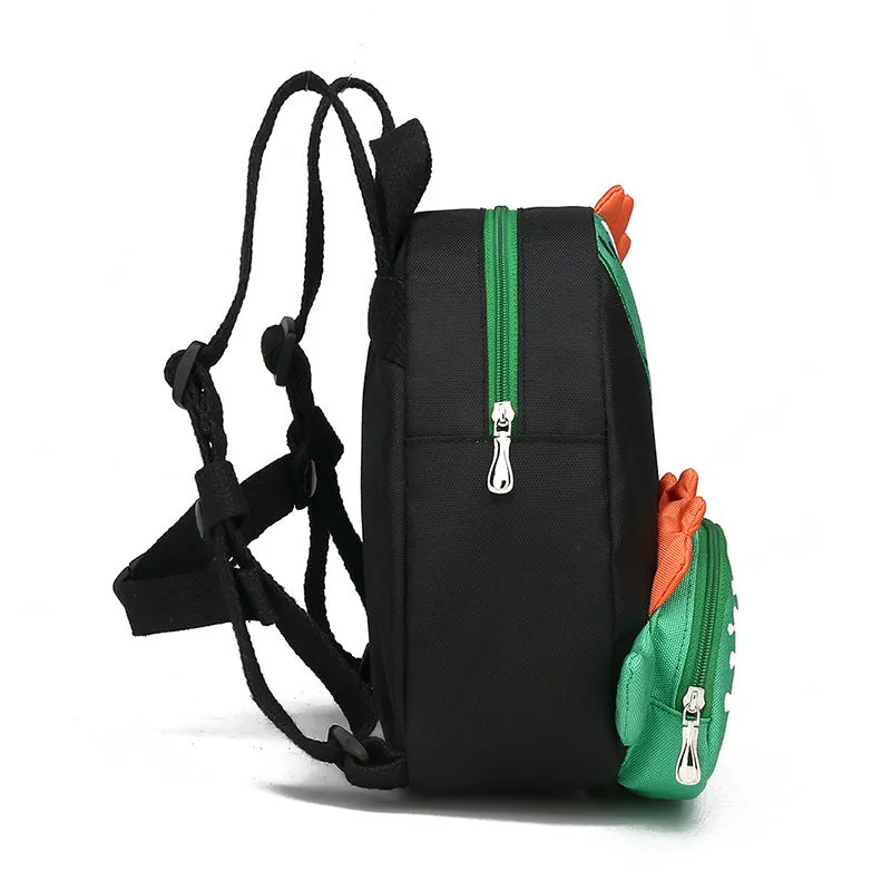 Anti-lost toddler schoolbag with cartoon animation pattern in green and pink colour options