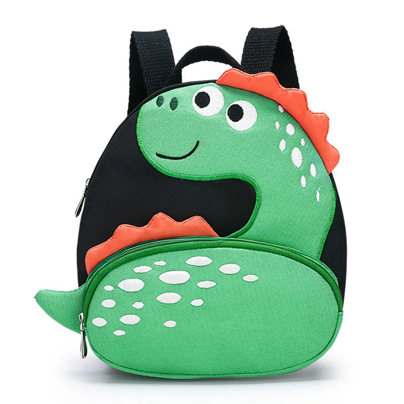 Anti-lost toddler schoolbag with cartoon animation pattern in green and pink colour options