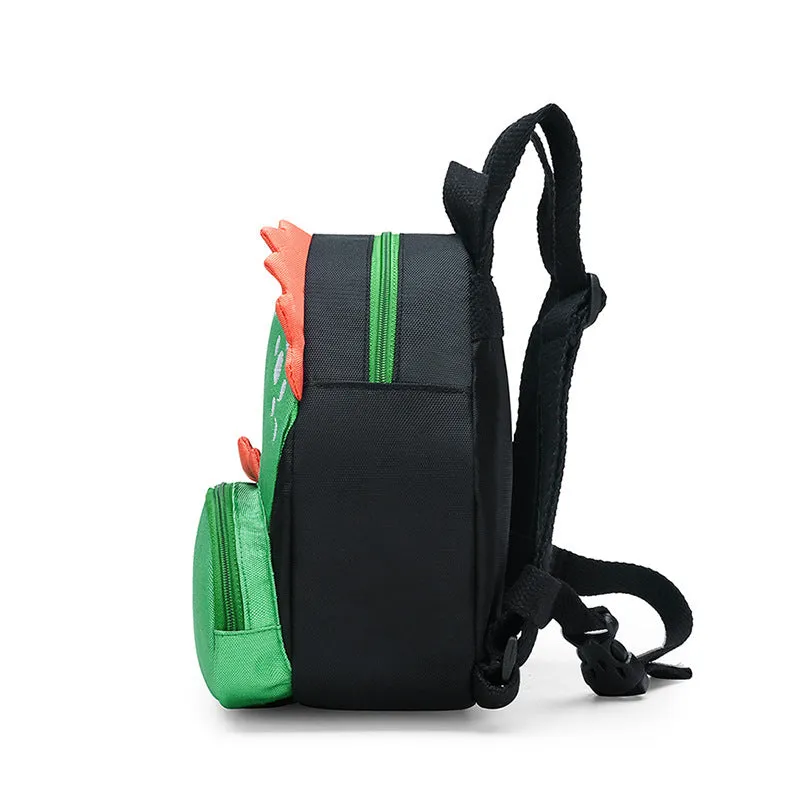 Anti-lost toddler schoolbag with cartoon animation pattern in green and pink colour options