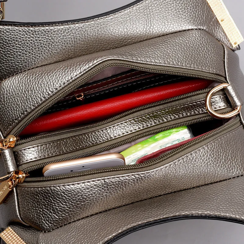 Fashion handbag with embossed crocodile pattern, zipper closure, trapezoid shape, PU material, available in five colours