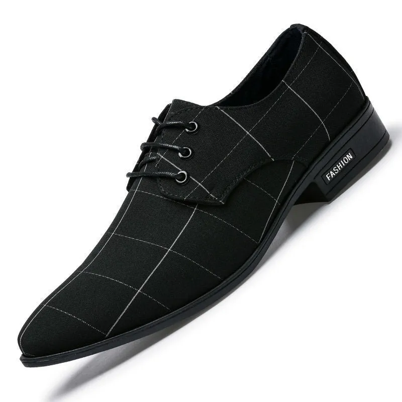 Men's black canvas dress shoes low top with leather-like finish size 38-48