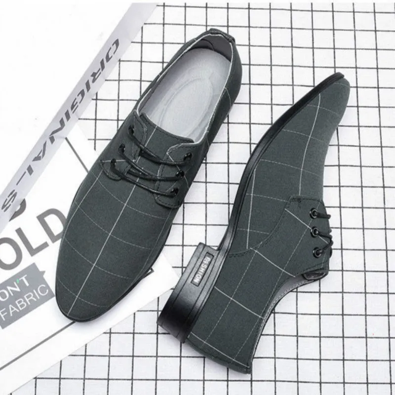 Men's black canvas dress shoes low top with leather-like finish size 38-48
