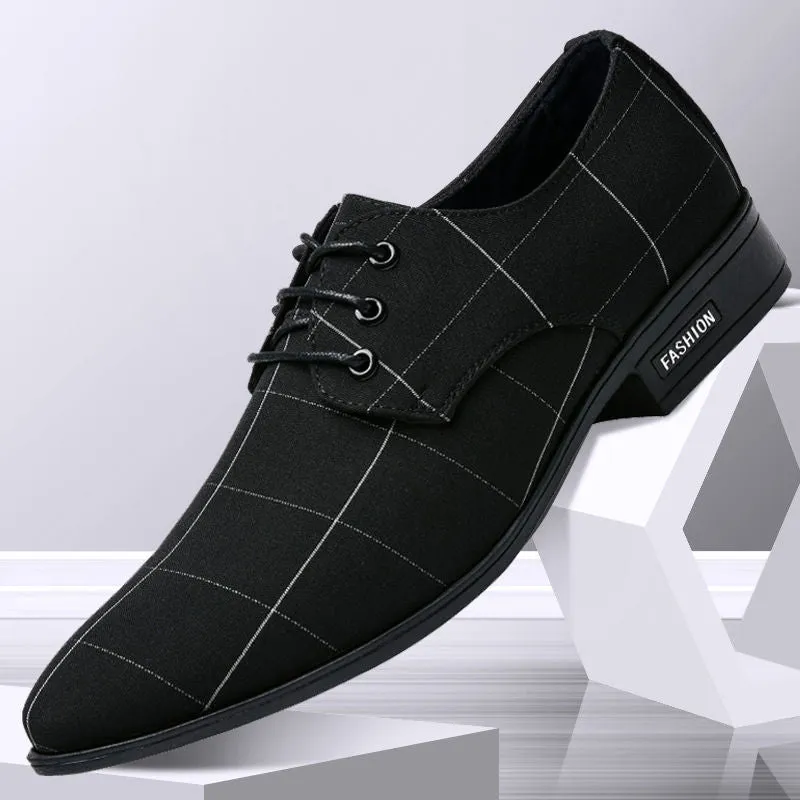 Men's black canvas dress shoes low top with leather-like finish size 38-48