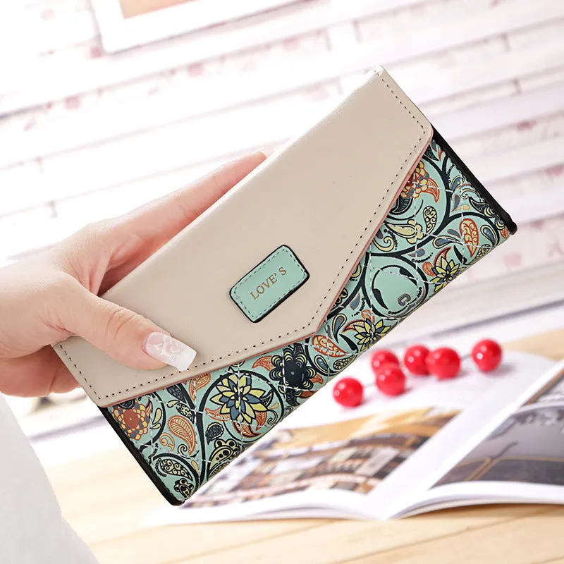 BIRDS women's PU leather wallet with embroidered flowers in horizontal square shape