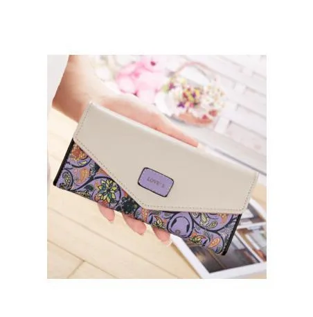 BIRDS women's PU leather wallet with embroidered flowers in horizontal square shape