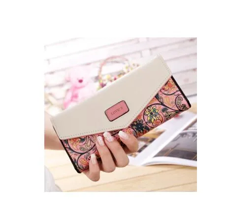 BIRDS women's PU leather wallet with embroidered flowers in horizontal square shape