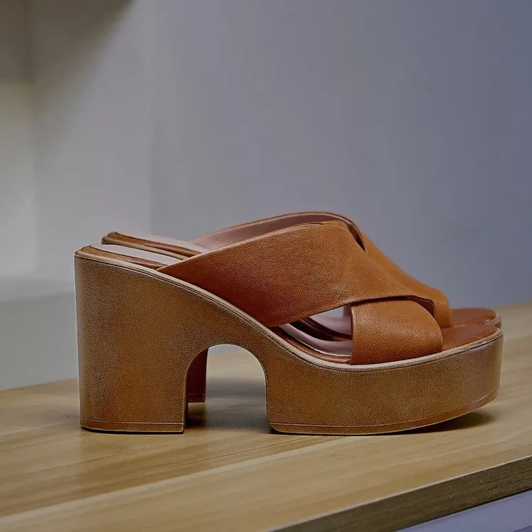 Summer casual retro chunky heel Roman sandals in genuine sheepskin leather, brown colour, side view
